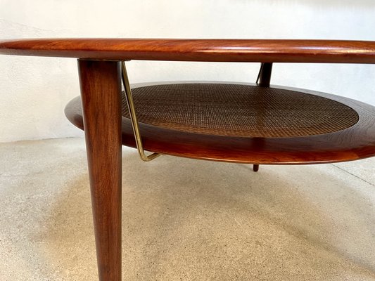 Round Minerva FD 515 Teak Coffee Table with Cane Shelf by Peter Hvidt & Orla Mølgaard-Nielsen for France & Son, Denmark, 1960s-JP-1387953