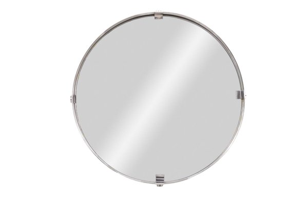 Round Mirror in Brushed Stainless Steel, 1970s-CEJ-676315