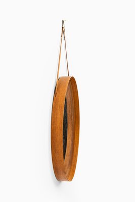 Round Mirror in Teak and Leather from Glasmäster in Markaryd, Sweden, 1950s-SC-659143