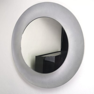 Round Mirror in Textured Aluminum by Lorenzo Burchiellaro, 1970s-PRS-1740505