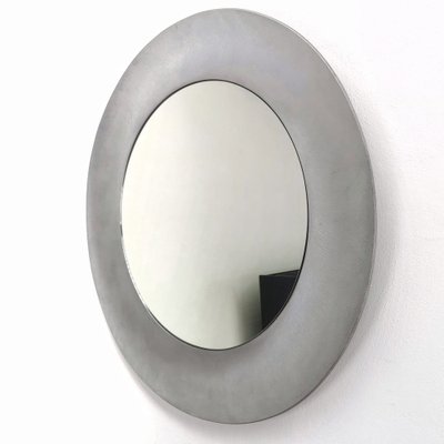 Round Mirror in Textured Aluminum by Lorenzo Burchiellaro, 1970s-PRS-1740505