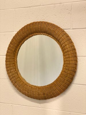 Round Mirror in Wicker, 1980s-NPC-1442058