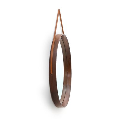 Round Mirror with Leather Strap, 1960s-EZ-1706722