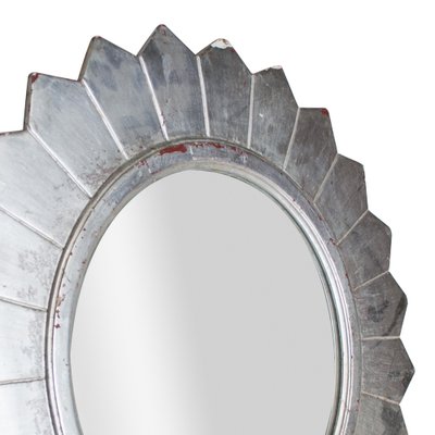 Round Neoclassical or Empire Style Hand-Carved Wooden Mirror in Silver, Spain, 1970s-UZ-955026