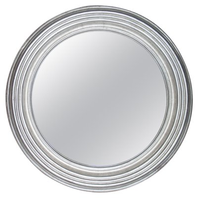 Round Neoclassical Style Hand-Carved Wooden Mirror in Silver-UZ-955025