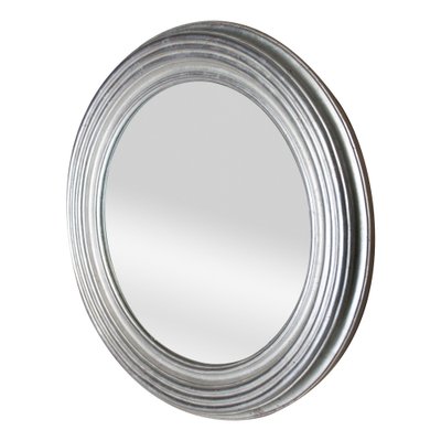 Round Neoclassical Style Hand-Carved Wooden Mirror in Silver-UZ-955025