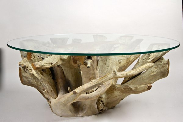 Round Organic Teak Root Coffee Table with Safety Glass Plate, 2021-TQA-1322207