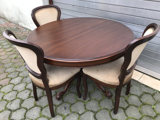 Round Oval Extendable Table with Chairs, 1970s, Set of 4-WQQ-1397040