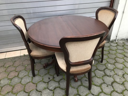 Round Oval Extendable Table with Chairs, 1970s, Set of 4-WQQ-1397040