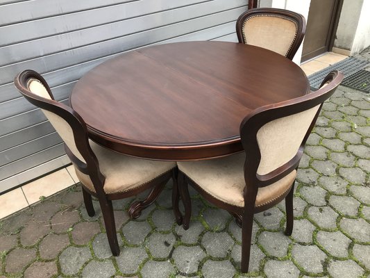 Round Oval Extendable Table with Chairs, 1970s, Set of 4-WQQ-1397040