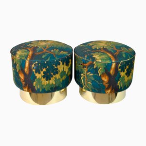 Round Poufs with Brass Bases and New Fabric, Italy, 1970s, Set of 2-WFB-1063844