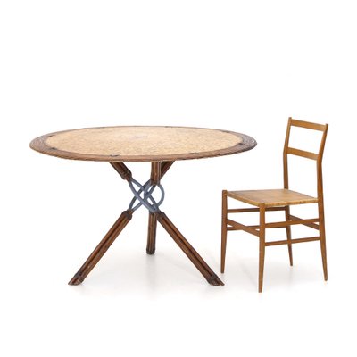 Round Rattan, Leather and Metal Table by Ramon Castellanos for Kalma, 1980s-EZ-987917