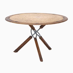 Round Rattan, Leather and Metal Table by Ramon Castellanos for Kalma, 1980s-EZ-987917