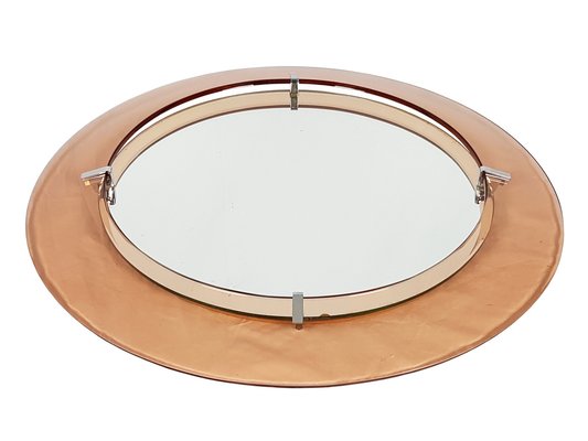 Round Salmon Glass Wall Mirror from Cristal Art, 1960s-RD-1705158