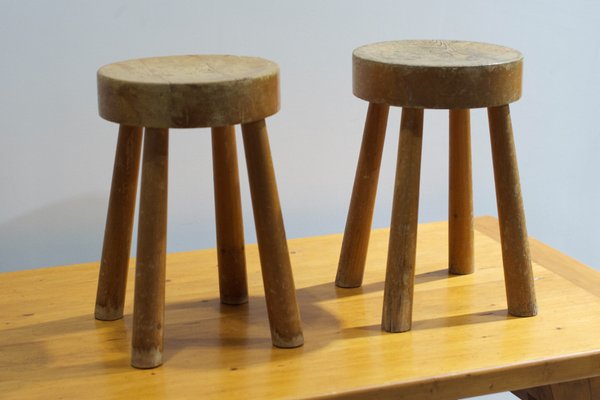 Round Stools by Charlotte Perriand for Les Arcs, France, 1960s, Set of 2-LA-1223802