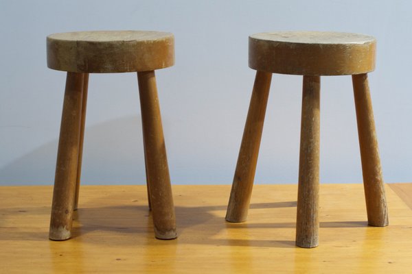 Round Stools by Charlotte Perriand for Les Arcs, France, 1960s, Set of 2-LA-1223802