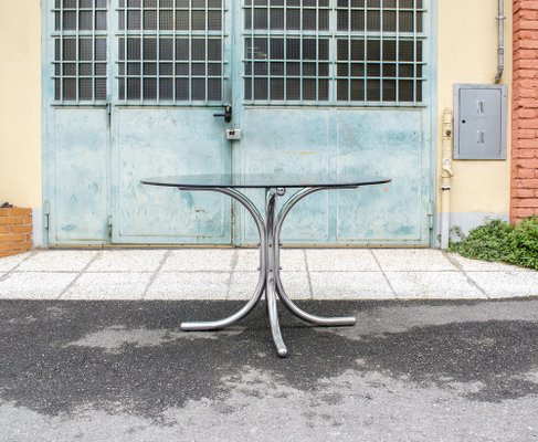 Round Table in Chromed Metal and Glass by Giotto Stoppino, Italy, 1960s-VCV-1264366