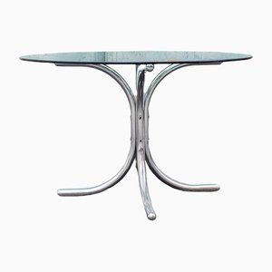 Round Table in Chromed Metal and Glass by Giotto Stoppino, Italy, 1960s-VCV-1264366