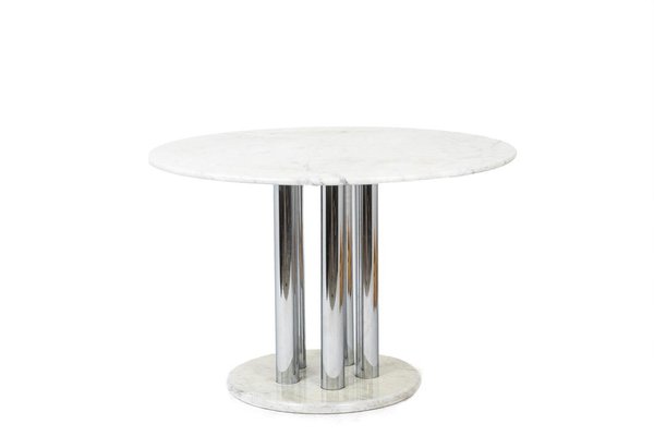 Round Table in Marble and Chrome Metal, 1970s-CEJ-1793305