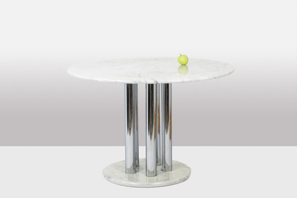 Round Table in Marble and Chrome Metal, 1970s-CEJ-1793305