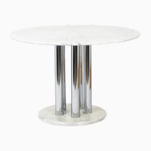 Round Table in Marble and Chrome Metal, 1970s-CEJ-1793305