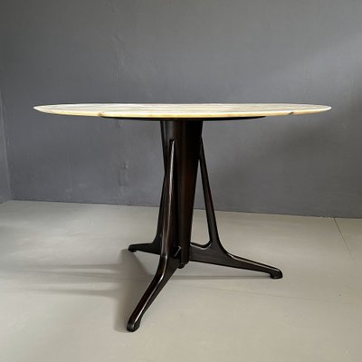 Round Table with Marble Top Base in Mahogany Wood attributed to Ico & Luisa Parisi, 1950s-YMJ-1742150