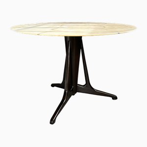 Round Table with Marble Top Base in Mahogany Wood attributed to Ico & Luisa Parisi, 1950s-YMJ-1742150