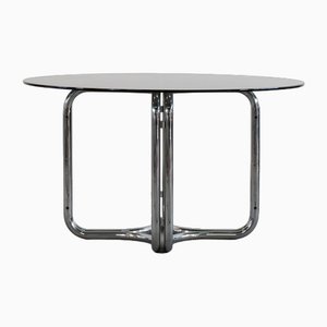 Round Table with Steel Base and Glass Top by Giotto Stoppino, 1970s-IVC-1720536