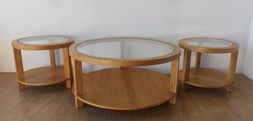 Round Tables with Glass Tops, 1980s, Set of 3-ZEF-2017493