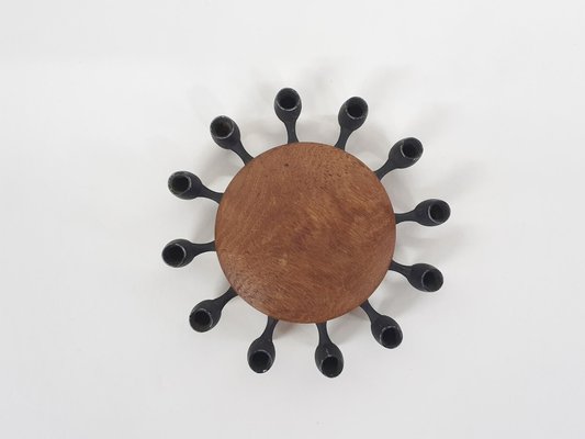 Round Teak and Metal Candleholder from Digsmed, Denmark, 1964-ZO-1075749