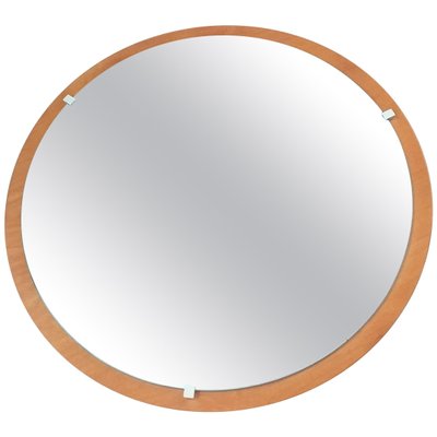 Round Teak Veneer Wall Mirror, Denmark, 1960s-TZ-820574