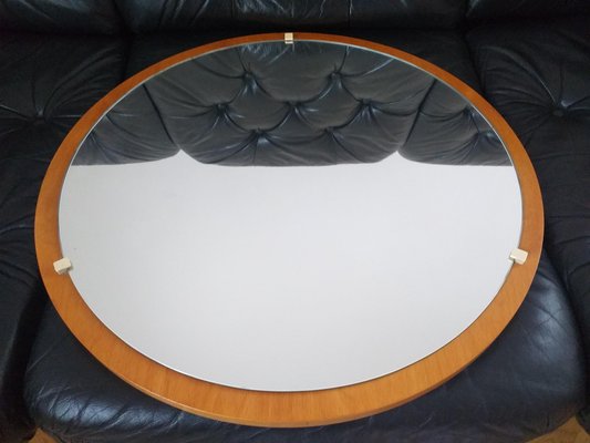 Round Teak Veneer Wall Mirror, Denmark, 1960s-TZ-820574