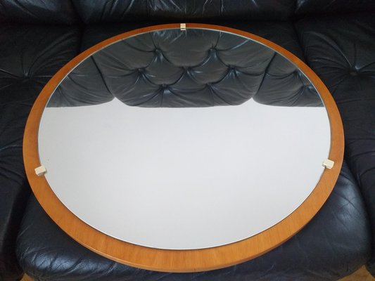 Round Teak Veneer Wall Mirror, Denmark, 1960s-TZ-820574