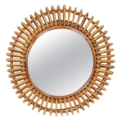 Round Wall Mirror Bamboo and Rattan in the style of Franco Albini, Italy, 1960s-LYQ-1433322