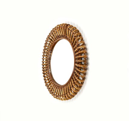 Round Wall Mirror Bamboo and Rattan in the style of Franco Albini, Italy, 1960s-LYQ-1433322