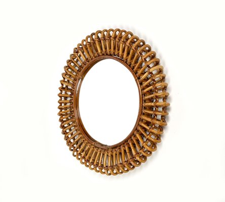 Round Wall Mirror Bamboo and Rattan in the style of Franco Albini, Italy, 1960s-LYQ-1433322