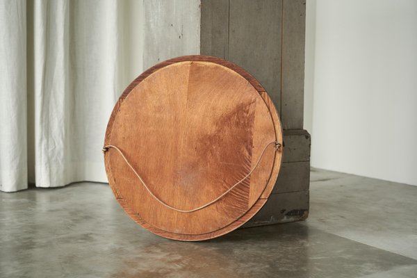 Round Wall Mirror in Oak, 1920s-FEW-2024235