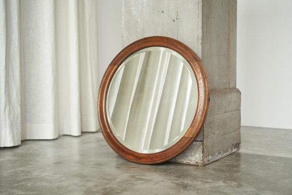 Round Wall Mirror in Oak, 1920s-FEW-2024235