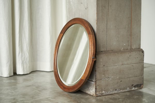 Round Wall Mirror in Oak, 1920s-FEW-2024235