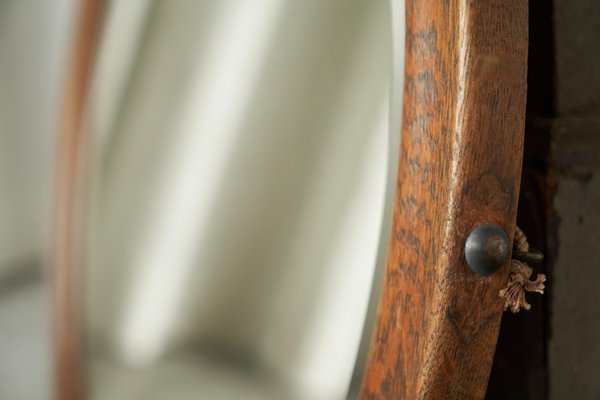 Round Wall Mirror in Oak, 1920s-FEW-2024235