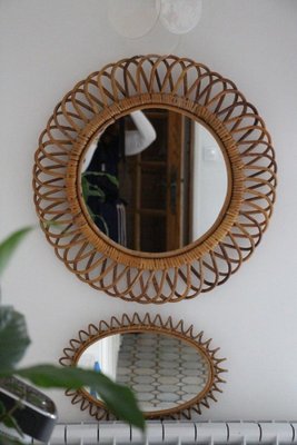 Round Wall Mirror in Rattan and Bamboo By Franco Albini, 1960-YF-1452790