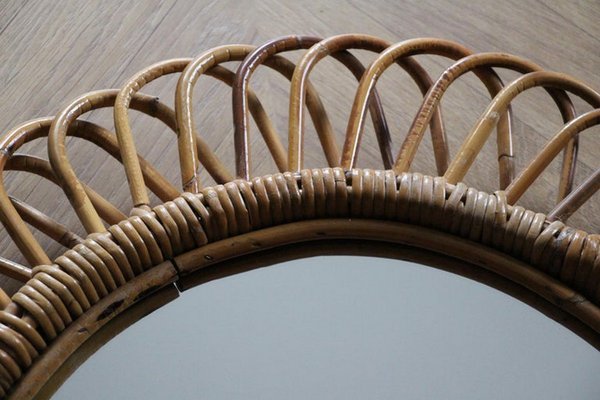 Round Wall Mirror in Rattan and Bamboo By Franco Albini, 1960-YF-1452790