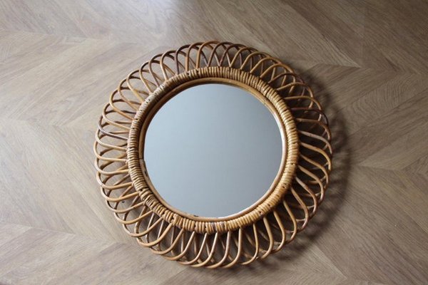 Round Wall Mirror in Rattan and Bamboo By Franco Albini, 1960-YF-1452790