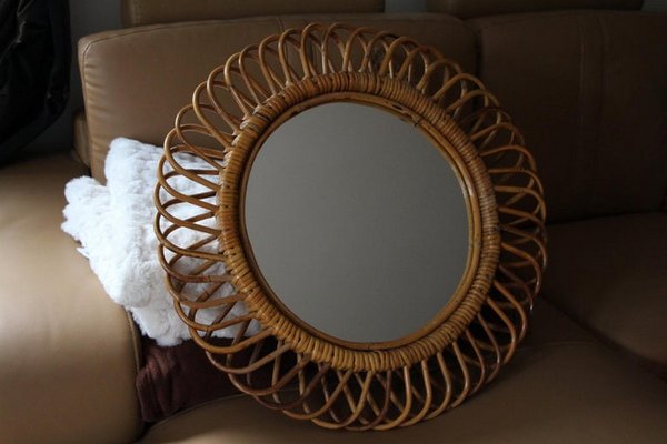 Round Wall Mirror in Rattan and Bamboo By Franco Albini, 1960-YF-1452790