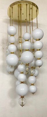 Round White and Transparent Murano Art Glass Chandelier, 1980-UH-1065463