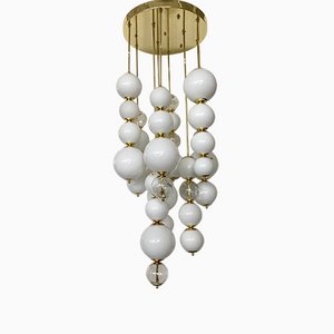 Round White and Transparent Murano Art Glass Chandelier, 1980-UH-1065463