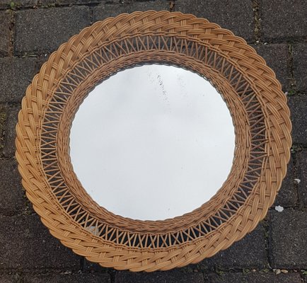 Round Wicker Mirror, 1960s-QDP-1357499