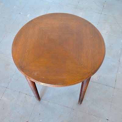 Round Wooden Coffee Table on Four Legs with Machined Inlay, 1960s-JQO-901286