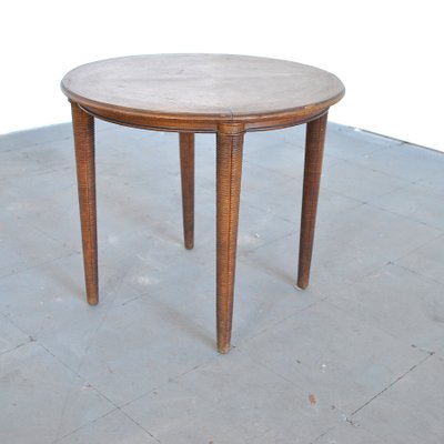 Round Wooden Coffee Table on Four Legs with Machined Inlay, 1960s-JQO-901286