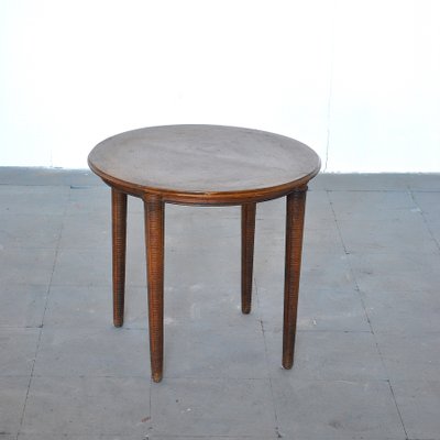 Round Wooden Coffee Table on Four Legs with Machined Inlay, 1960s-JQO-901286